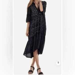 Sundance Selma Eyelet Black Dress High-Low, Lining, Pockets Size XL